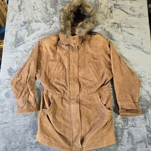 Vintage Wilsons Adventure Bound Thinsulate Leather Jacket Faux Fur Hood Size XL